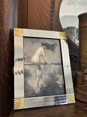 Vintage Jennifer Moore Silver Gold Tone Art Deco Photo Frame Halloween Art 6.75"